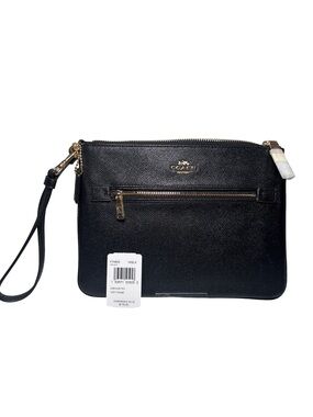 Coach Black Gallery Pouch Crossgrain Leather Zip Wristlet with Gold Hardware
NWT